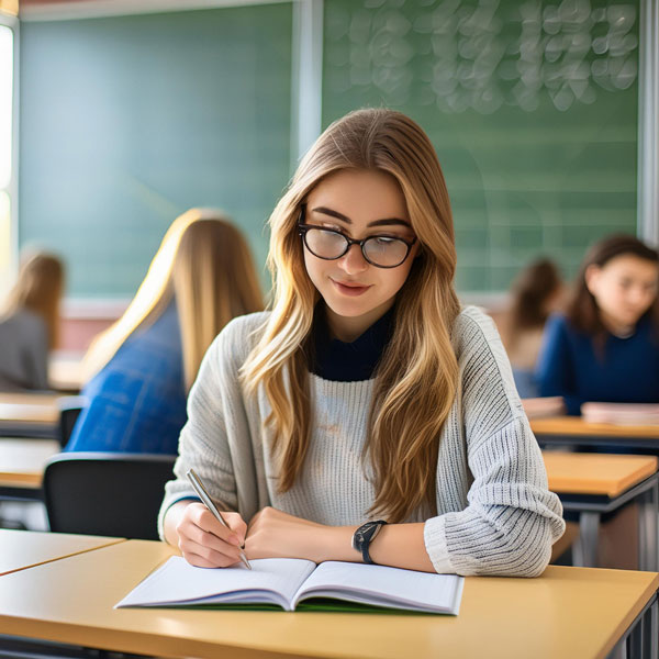 highschool student studying in the class